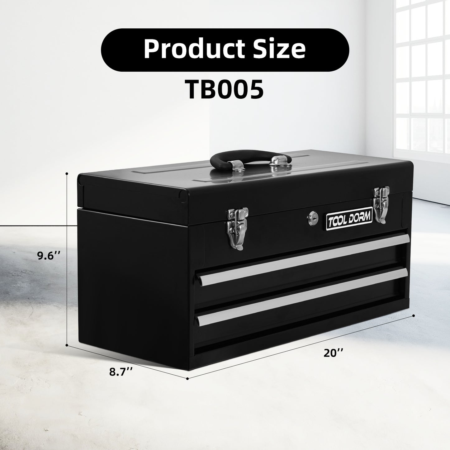 20.3inch Metal Tool Box With 2-4 Drawers Portable Steel Tool Chest With Metal Cylinder Lock And Latch Closure, Black And Red Two Color Powder Coating, Suitable For Garage, Warehouse