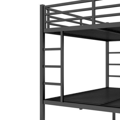 Metal Queen Over Queen Bunk Bed For Teens And Adults,Space Saving Noise Reduced No Box Spring Needed, Black