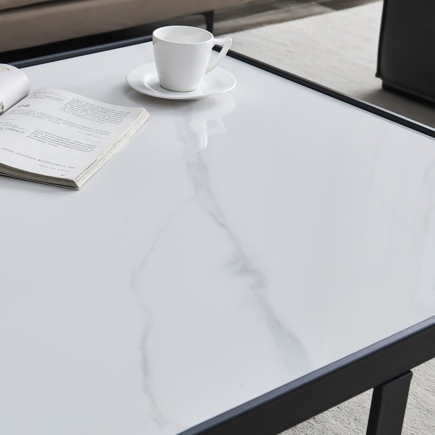 Minimalism Square coffee table,Black metal frame with sintered stone tabletop