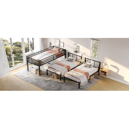 Twin Over Twin & Twin Bunk Beds For 3, Twin XL Over Twin & Twin Bunk Bed Metal Triple Bunk Bed, Black