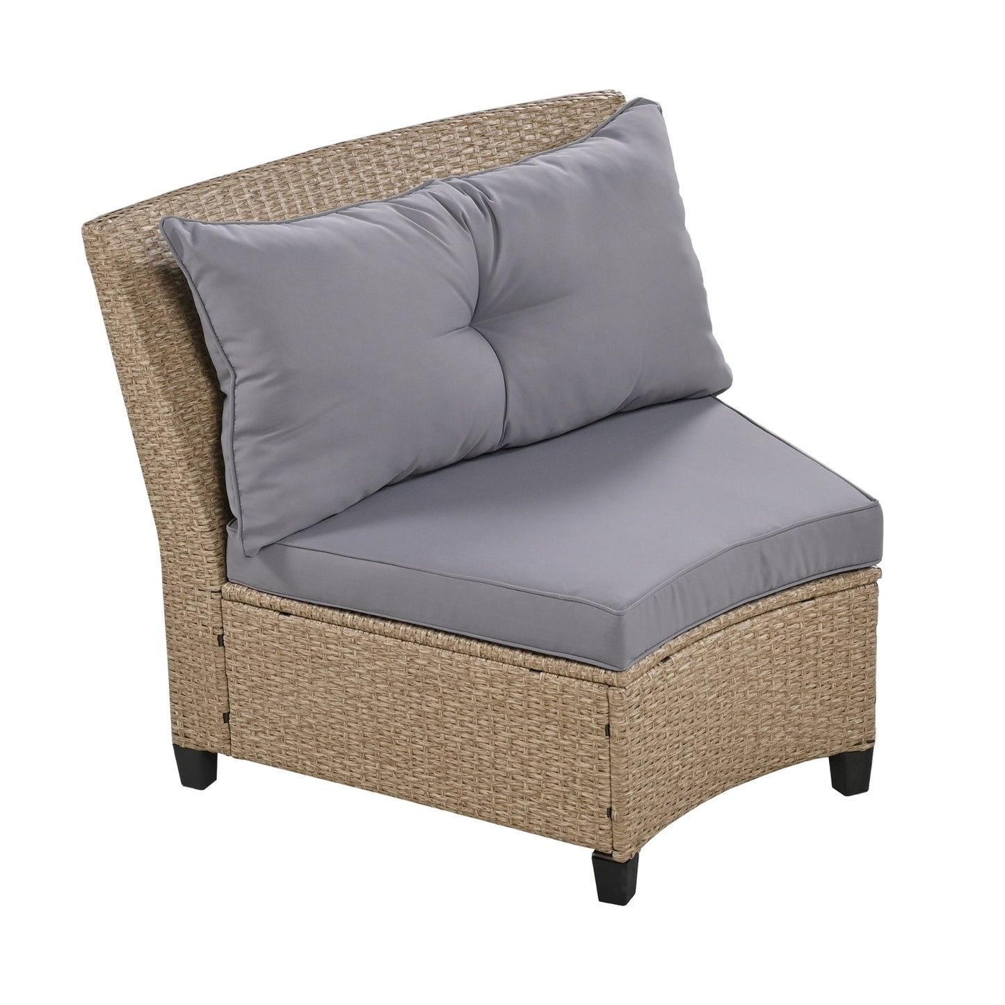 U Style 6-Person Fan-Shaped Rattan Set With Cushions Table
