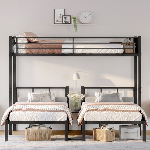 Twin Over Twin & Twin Bunk Beds For 3, Twin XL Over Twin & Twin Bunk Bed Metal Triple Bunk Bed, Black
