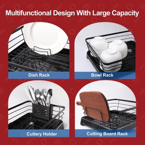 Stainless Steel Rust-Proof Dish Drying Rack With Tray - Space-Saving, Anti-Slip,  Removable Utensil Holders For Kitchen Countertop  Cabinet