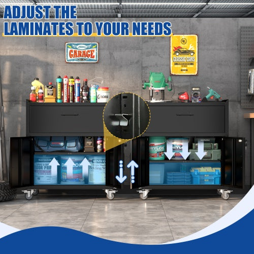 2 Door X 1 Drawer Tool Cabinets For Garage, Lockable Garage Storage Cabinet, Locking Metal Storage Cabinet With Wheels, Rolling Tool Chest, Assembly Required H35.4  W30.3xD18