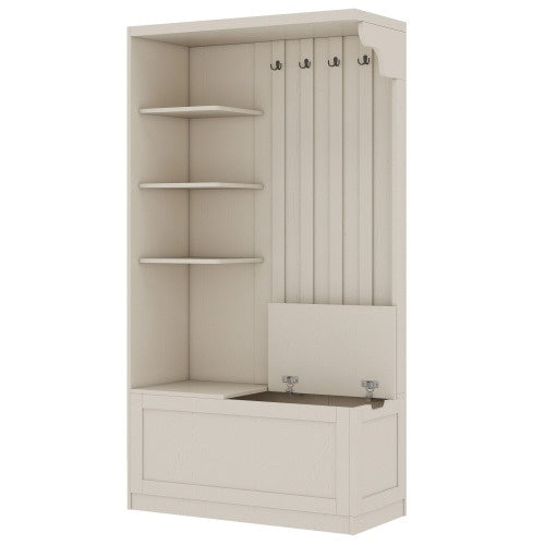 Multifunctional Left-right Combination Hall Cabinet Can Be Used Separately With Storage And 4 Hooks, Storage Cabinet Hall Tree 2 In 1 For Living Room, Kitchen And Hallway,antique Beige