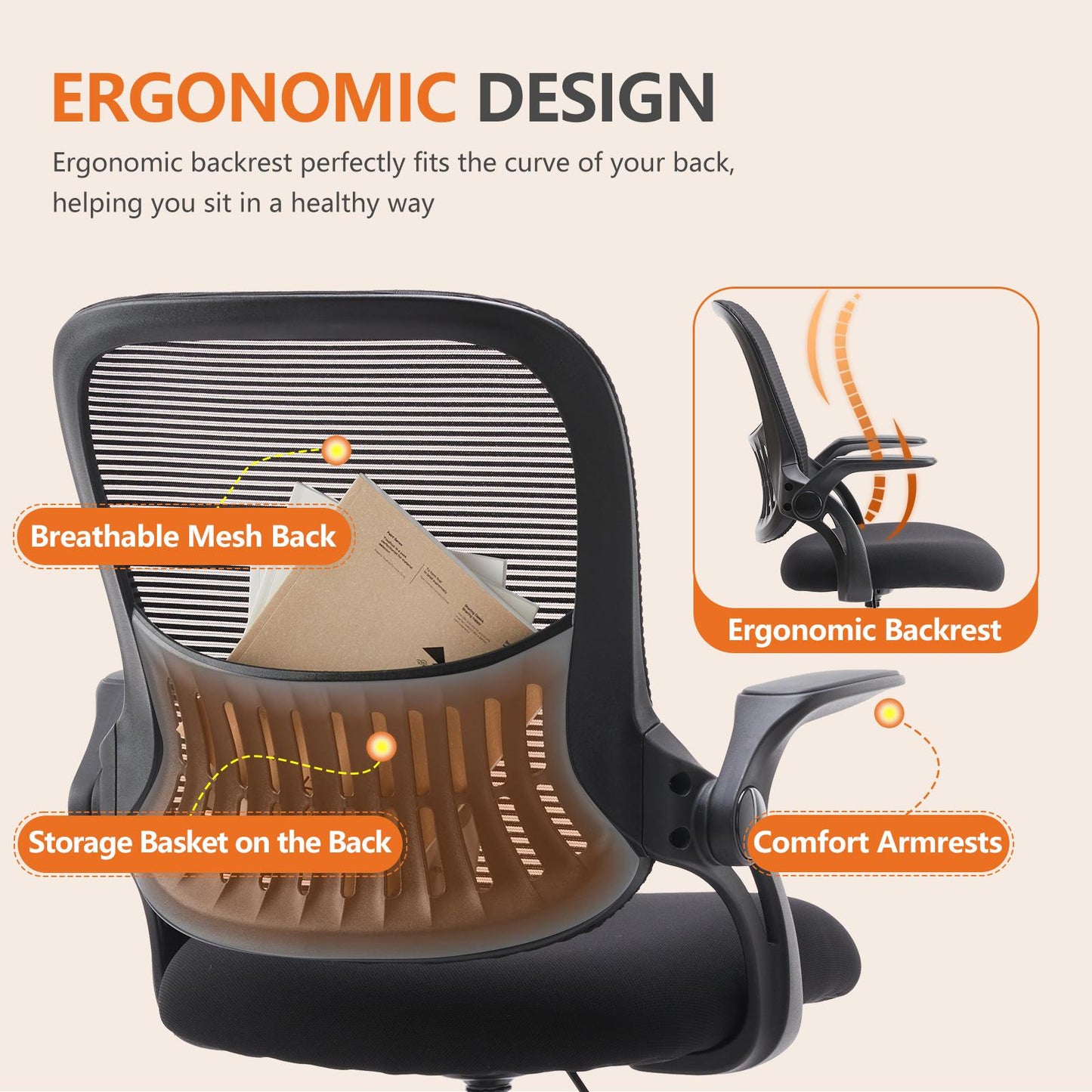 Ergonomic Office Home Desk Mesh Fixed Armrest