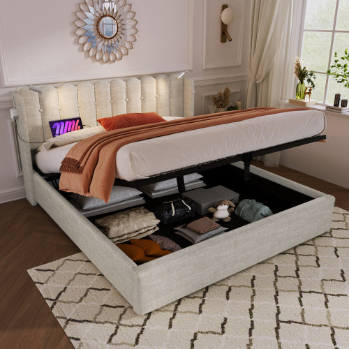 Linen Storage Space Bed Frame With Mattress Size 140cmx200cm