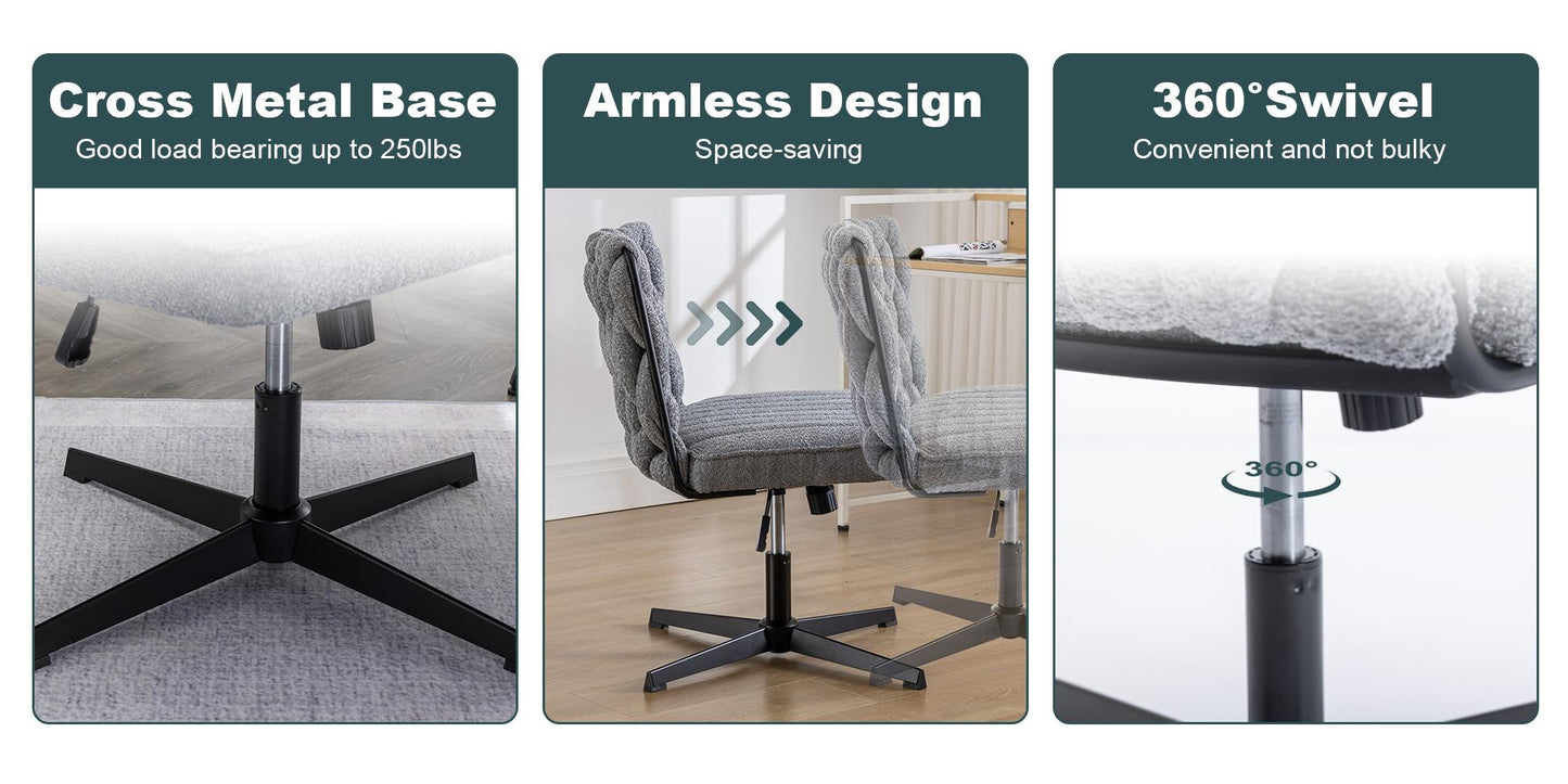 Armless Office Chair no Wheels, Ergonomic Wide Seat Swivel Desk Chair, Height Adjustable Cross Legged Comfortable Computer Chair for Living Room, Van