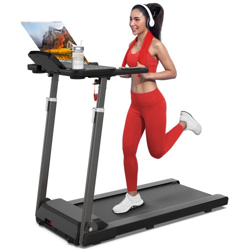 Treadmill With Desk Workstation Adjustable Height, 300 LBS Weight Capacity, Folding Treadmill With Bluetooth Speaker , Portable Walking Pad Treadmill With Desktop For Home Office