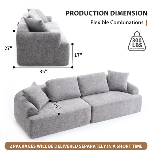 LY-024GY COMPRESSION SOFA 4-seater Combined Sofa, Crochet Yarn Fabric, Full Sponge Compression Sofa,combined Sofa With 4 Pillows For Home Living Home Furniture Apartment Office House