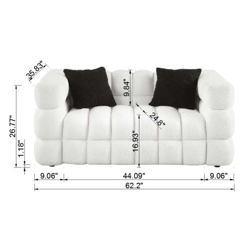 62.2length ,35.83 Deepth ,human Body Structure For USA People, Marshmallow Sofa,boucle Sofa ,White Color, 2 Seater
