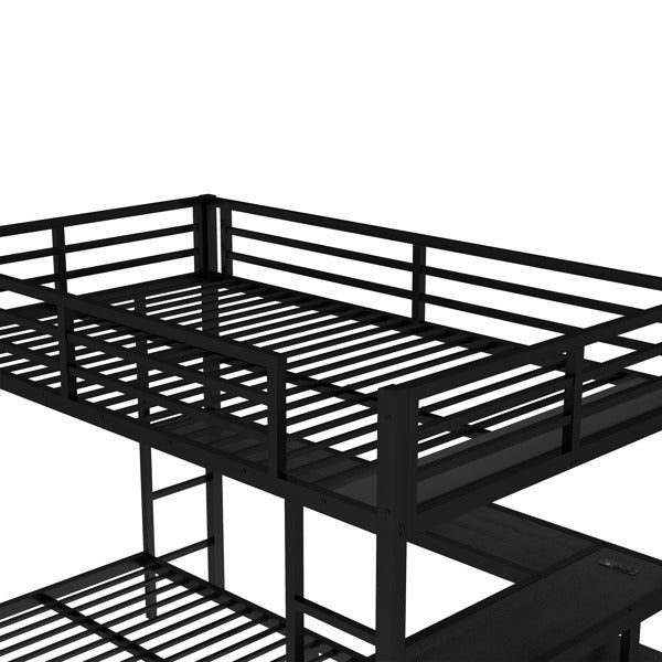 Full Sized Enlarged Bunk Bed With Desk And Shelf, Can Be Placed In Multiple Positions, Equipped With LED And USB, Black