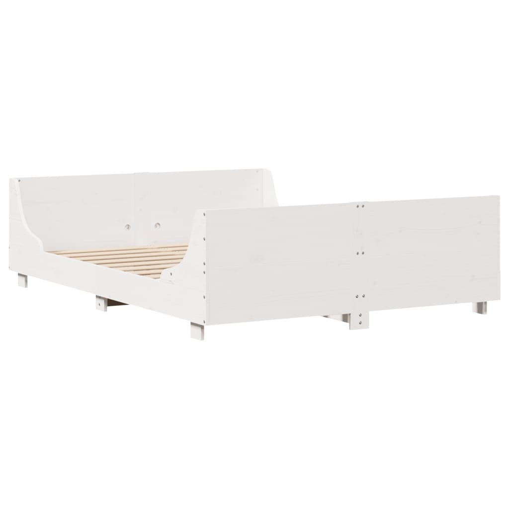 vidaXL Cadru de pat fără saltea, alb, 135x190 cm, lemn masiv de pin