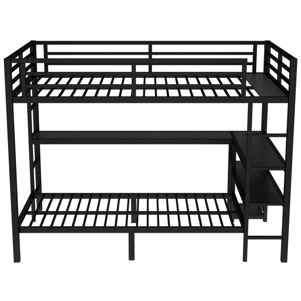 Full Sized Enlarged Bunk Bed With Desk And Shelf, Can Be Placed In Multiple Positions, Equipped With LED And USB, Black