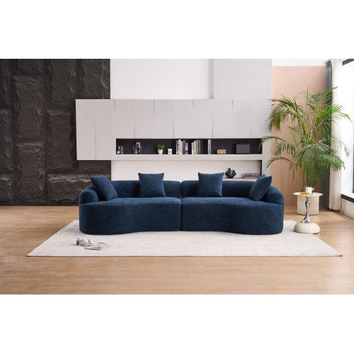 LY-025 COMPRESSION SOFA4 Seater Blue Sofa With Wood Grain Chenille Fabric, 30D ,60 Hardness Full Sponge,4 Pillows For Living Room, Home Furniture Sleeper Sectional Sofa For Apartment