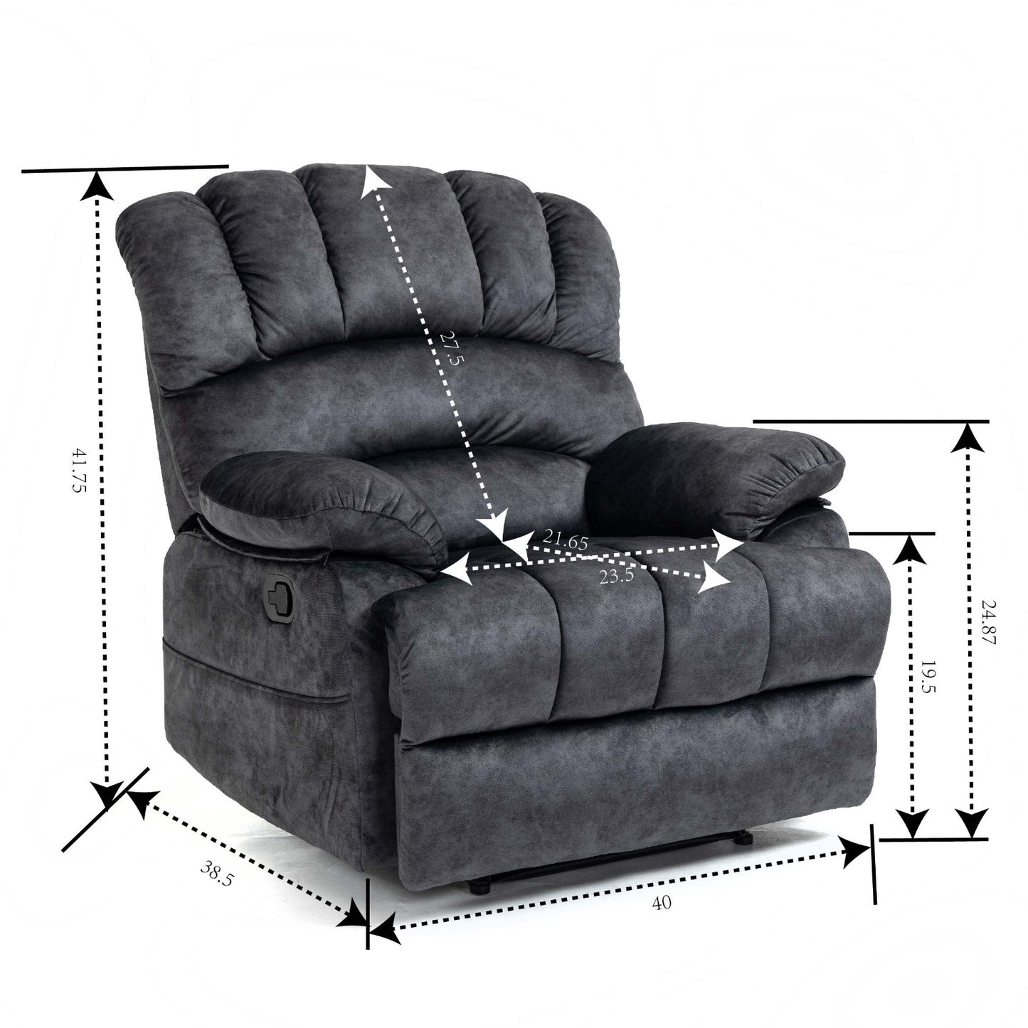 Large Manual Recliner Chair In Fabric For Living Room, Gray