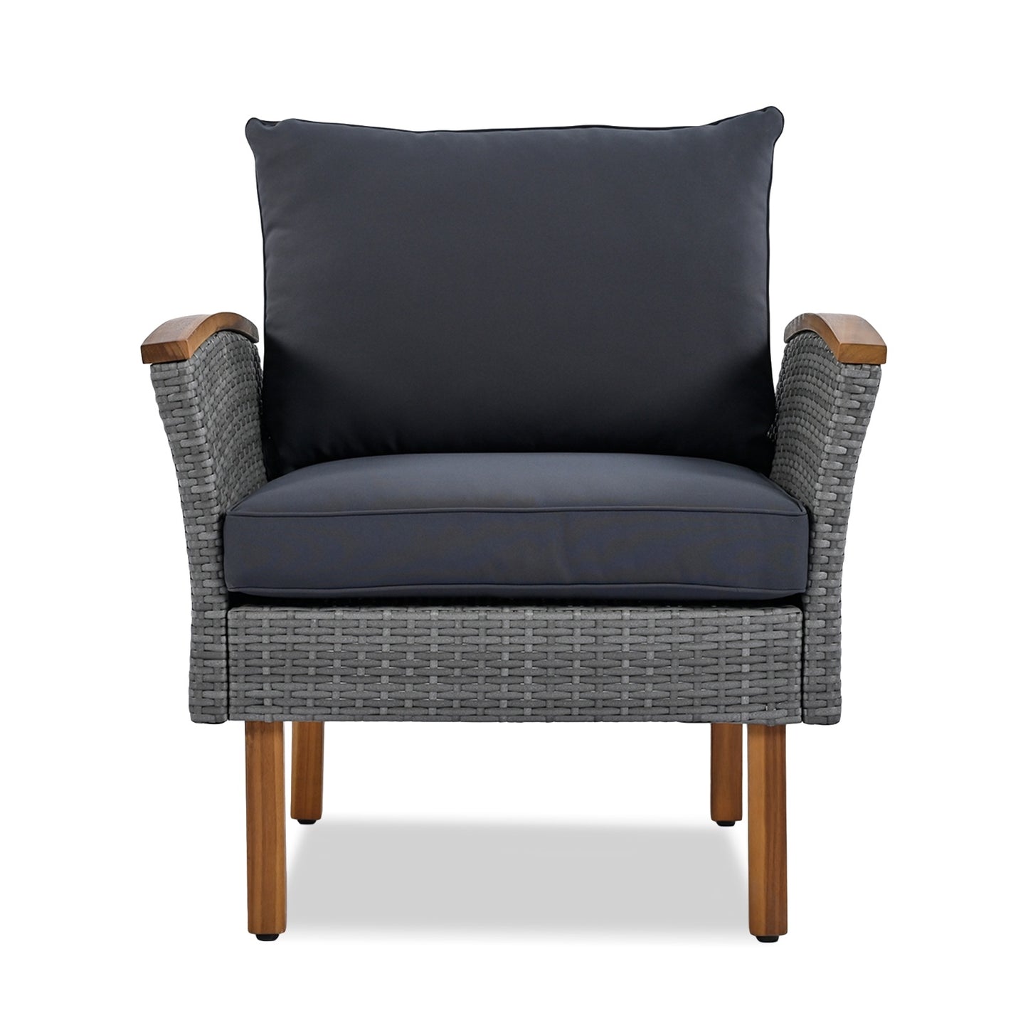 9-Piece Patio Rattan Set With Acacia Wood Legs & Tabletop, Outdoor Conversation