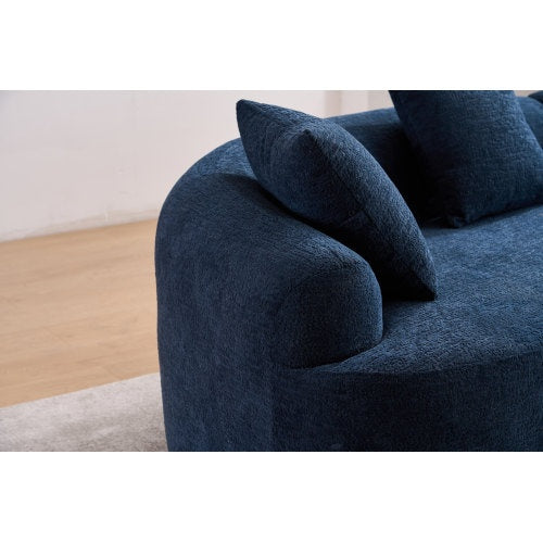 LY-025 COMPRESSION SOFA4 Seater Blue Sofa With Wood Grain Chenille Fabric, 30D ,60 Hardness Full Sponge,4 Pillows For Living Room, Home Furniture Sleeper Sectional Sofa For Apartment