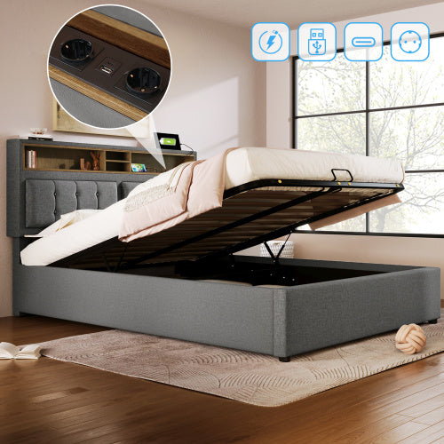 Linen Bed Frame With Slatted Frame