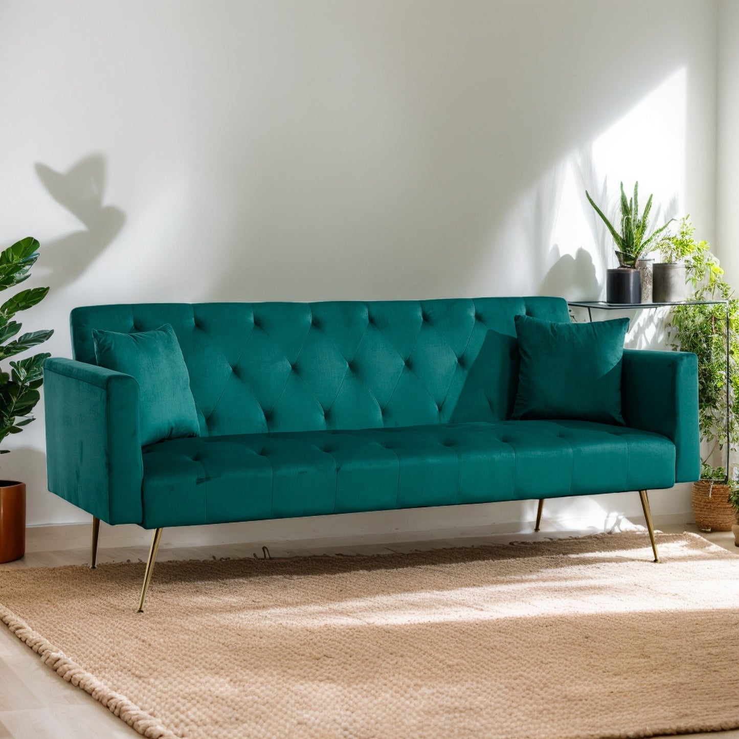 Modern Velvet Sofa Bed Folding Futon For Lving Room