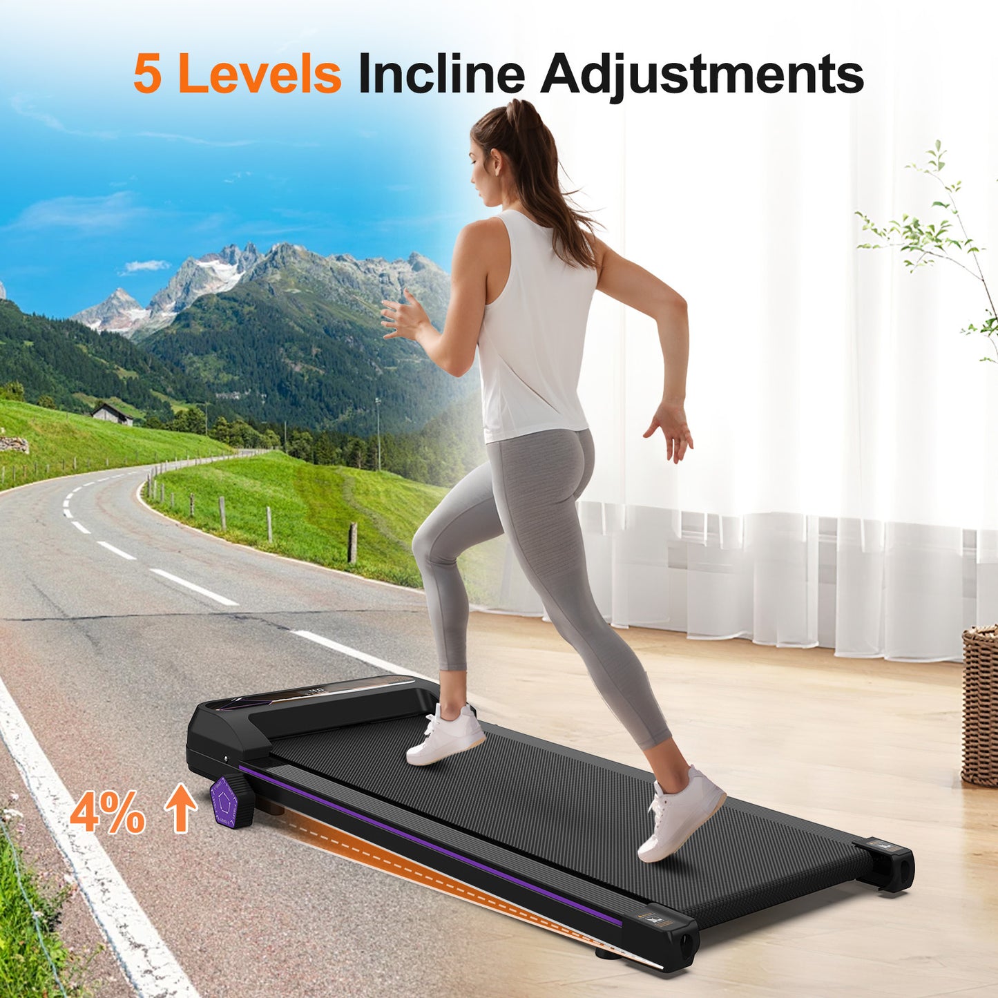 Walking Pad Under Desk Treadmill For Home Office -2.5HP Walking Treadmill 0.5-4MPH Capacity Treadmill For Walking Running Remote Control Batteries