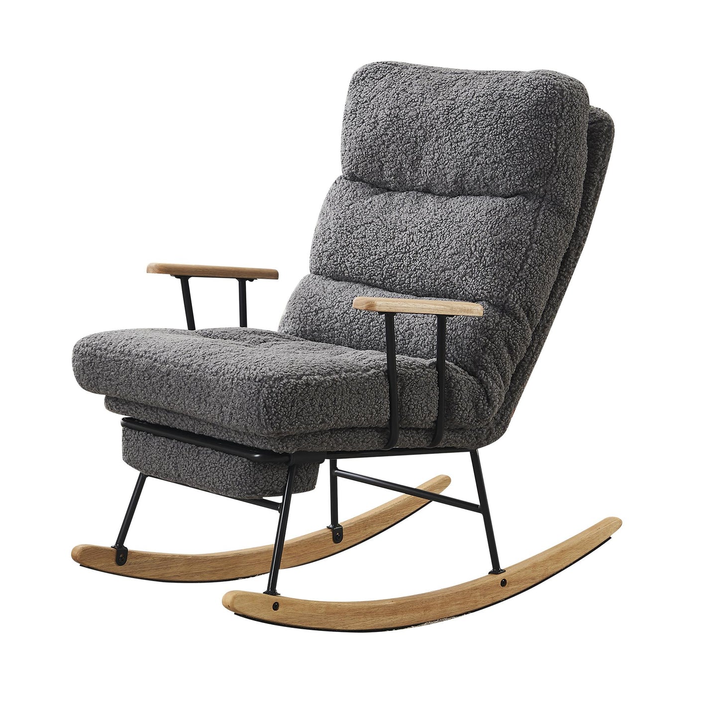 Modern Teddy Gliding Rocking Chair with High Back, Retractable Footrest, and Adjustable Back Angle for Nursery, Living Room, and Bedroom