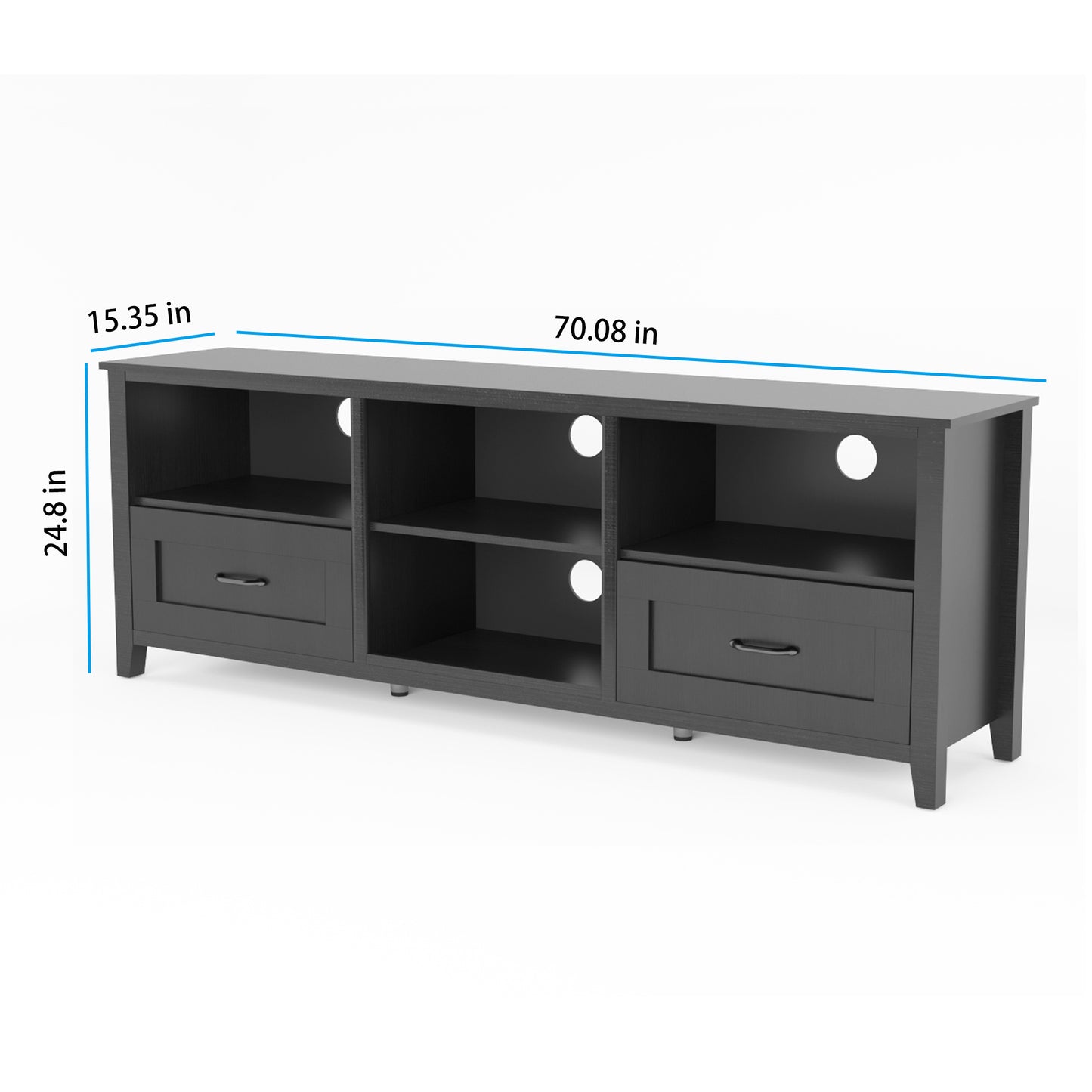 70.08Inch Length Furniture Black TV Stand for Living Room and Bedroom with 2 Drawers and 4 High Capacity Storage Compartment