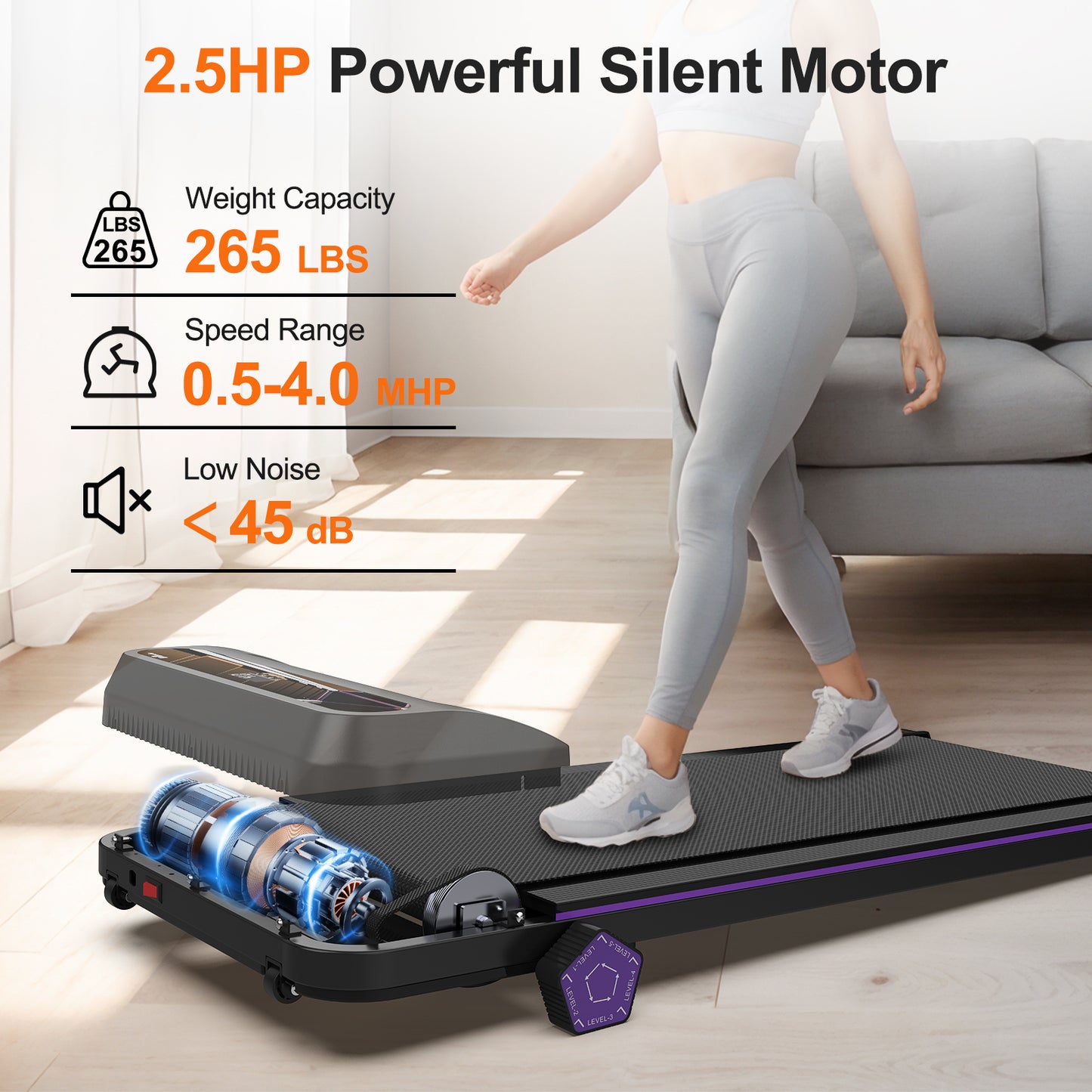 Walking Pad Under Desk Treadmill For Home Office -2.5HP Walking Treadmill 0.5-4MPH  Capacity Treadmill For Walking Running Remote Control Batteries
