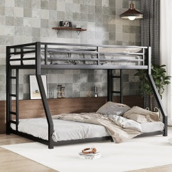 Metal Full XL Over Queen Bunk Bed For Teens And Adults, Noise Reduced No Box Spring Needed, Black
