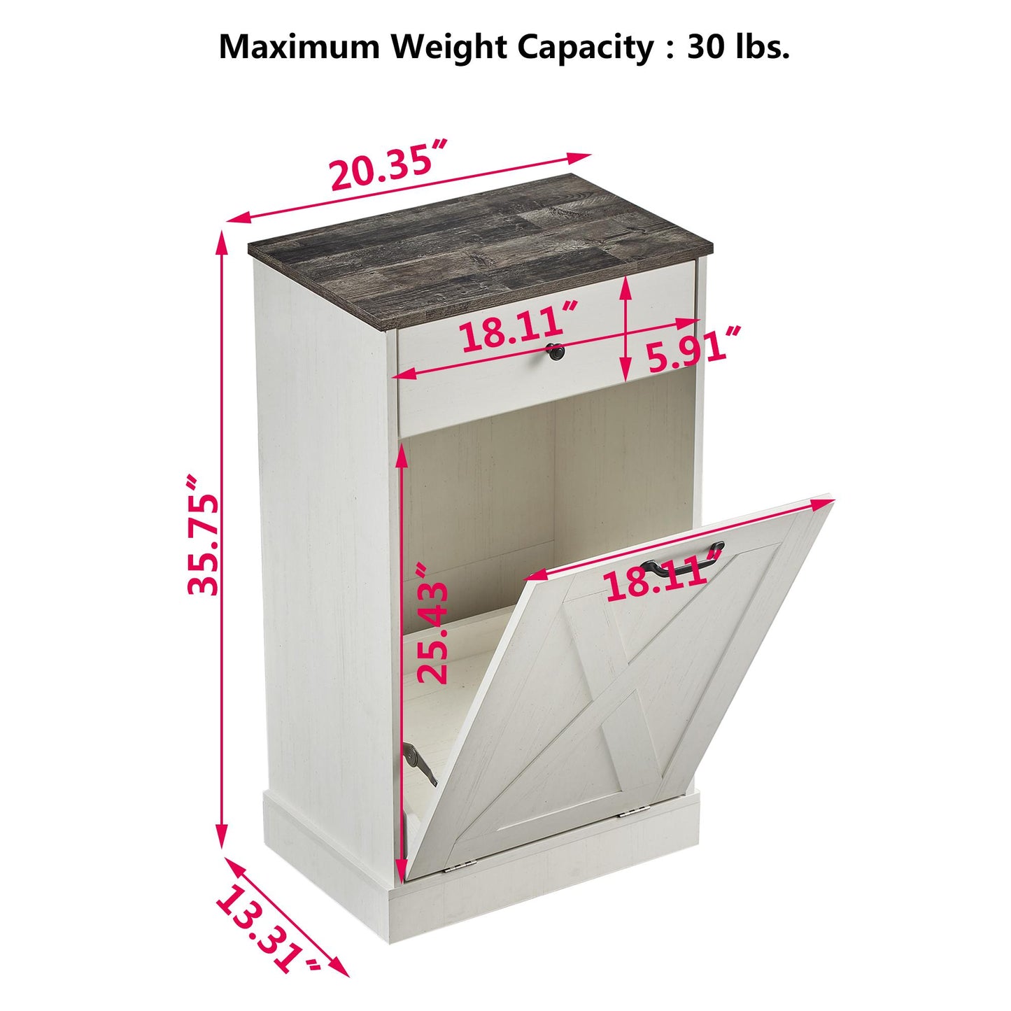 Tilt Out Trash Can Cabinet，Freestanding Wood Recycling Trash Cabinet with Drawer