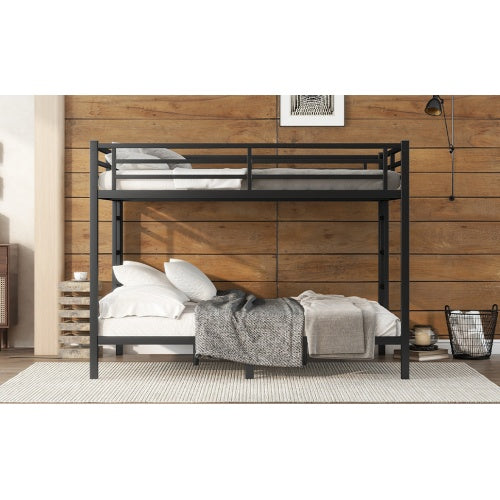 Metal Queen Over Queen Bunk Bed For Teens And Adults,Space Saving Noise Reduced No Box Spring Needed, Black
