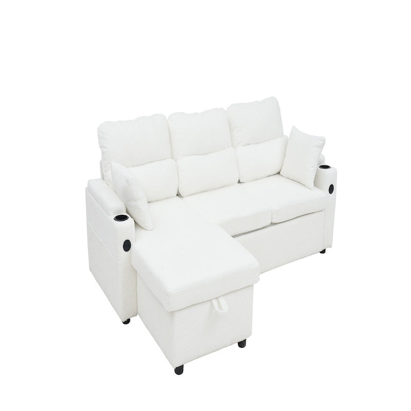 Convertible Sleeper Sofa 2 In 1, L-Shaped Couches For Living Room, Pull Out Sectional Futon Sofa Bed With Storage Space, USB Ports And Cup Holders For Bedroom