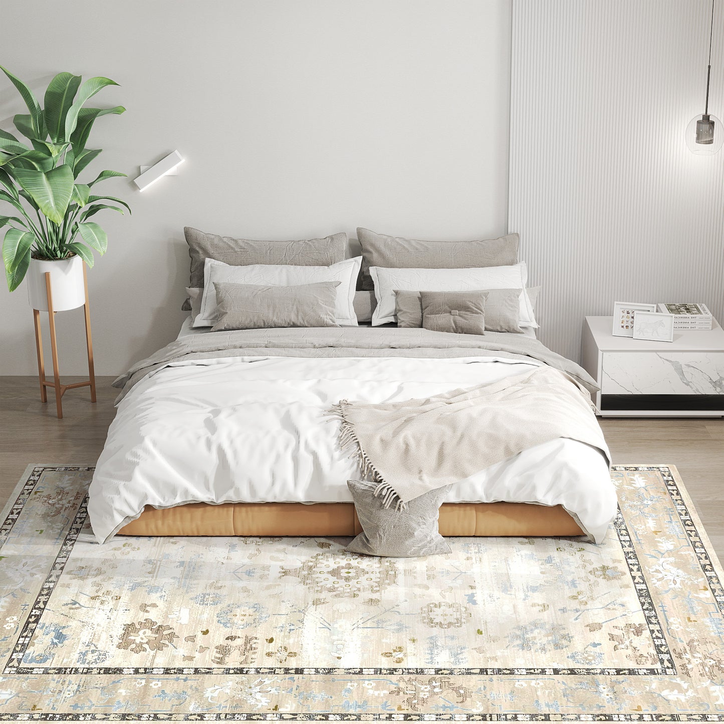 8x10 Area Rug, Indoor Boho Machine Washable Carpet For Living Room, Bedroom, Dining Room, Kitchen, Blue