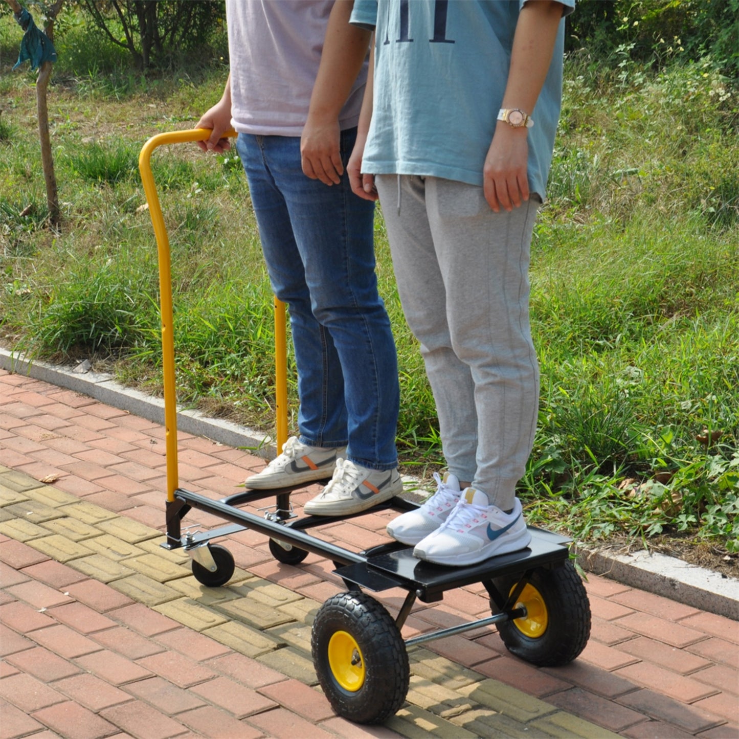HT1006BK-YL Hand Truck 2-in-1 Dolly Cart & 4 Wheel Push Cart With Swivel Wheels