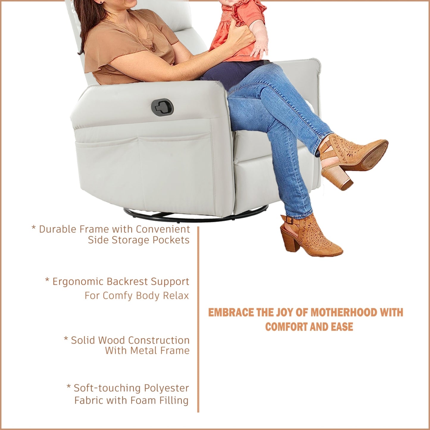 360  Swivel Rocking Recliner Chair, Nursery Glider, Modern Small Rocker