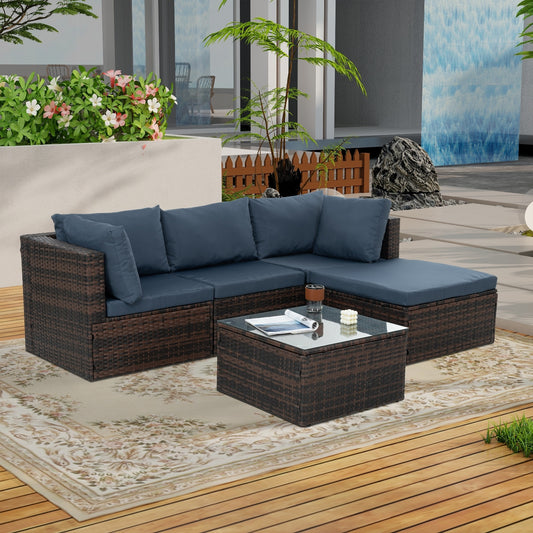 Patio Furniture, Outdoor Furniture, Seasonal PE Wicker Furniture, 5 Set Wicker Furniture With Temper