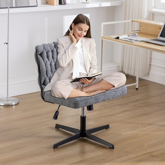 Armless Office Chair no Wheels, Ergonomic Wide Seat Swivel Desk Chair, Height Adjustable Cross Legged Comfortable Computer Chair for Living Room, Van