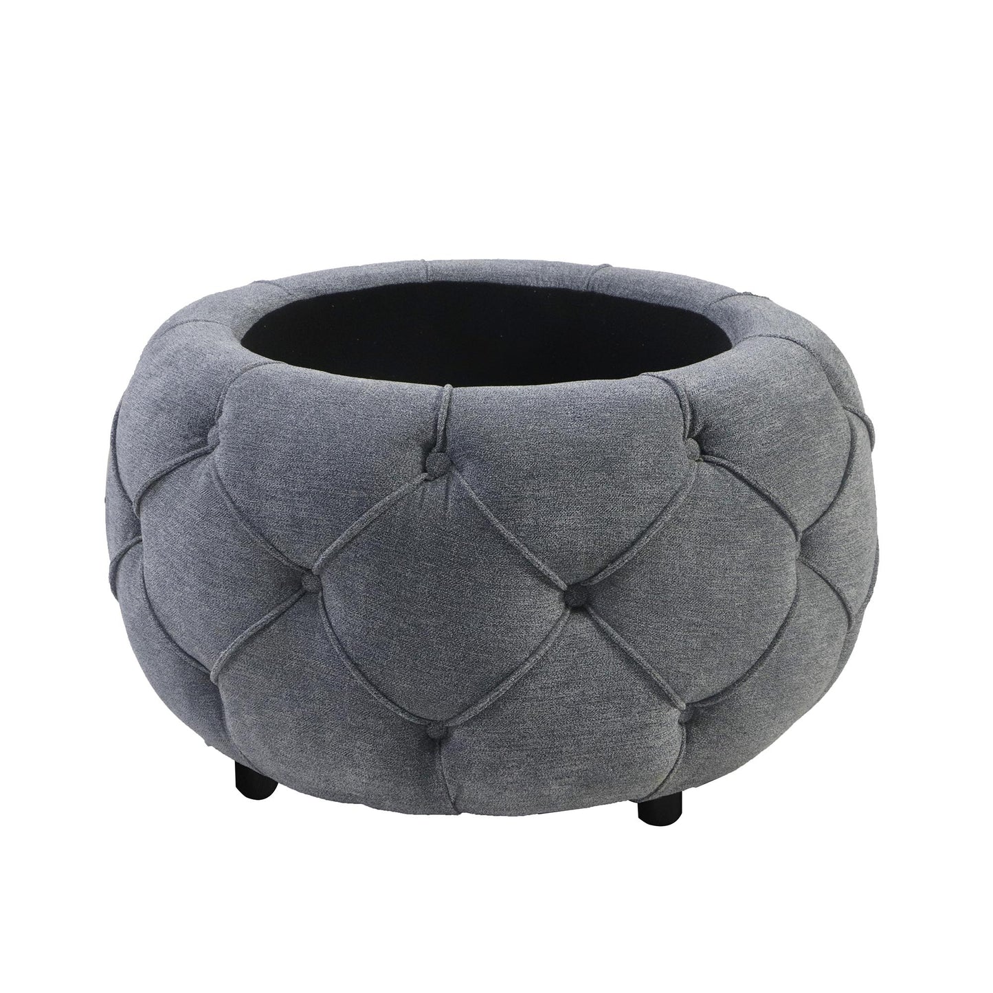 Large Button Tufted Woven Round Storage Footstool。Suitable for living room, bedroom, study