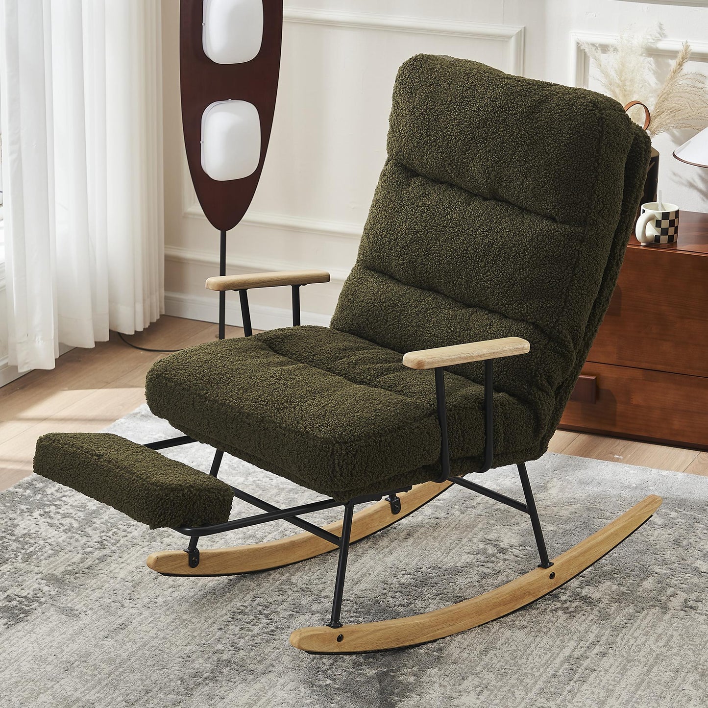 Modern Teddy Gliding Rocking Chair with High Back, Retractable Footrest, and Adjustable Back Angle for Nursery, Living Room, and Bedroom