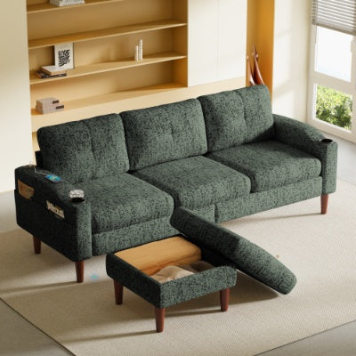 Convertible Combination Sofa Sofa L Shaped Sofa With Footstools With Storage,Orange Sofa For Living Room, Living Room Bedroom Office Small Space 3 Seater Combination Sofa