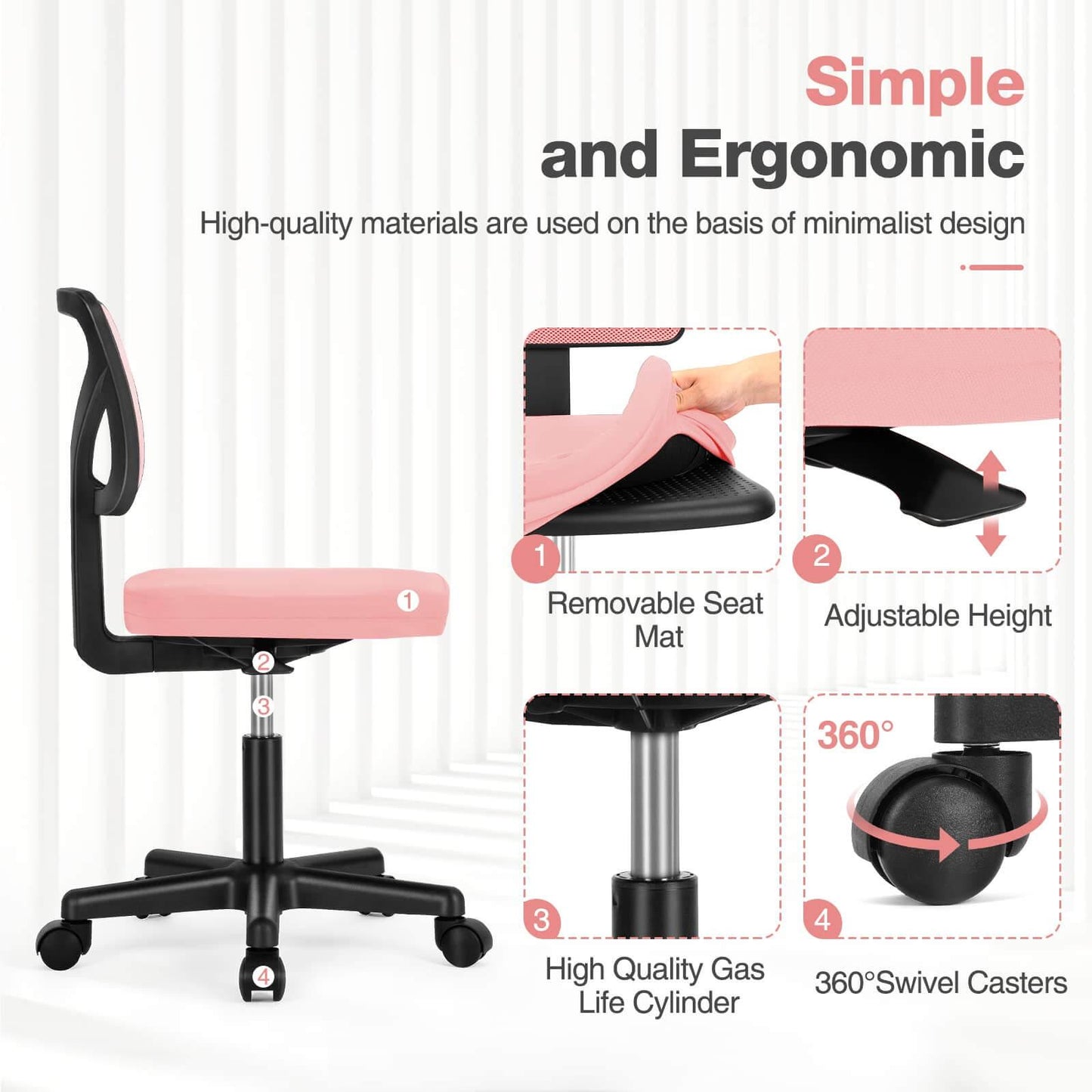 Armless Mesh Office Chair, Ergonomic Computer Desk Chair