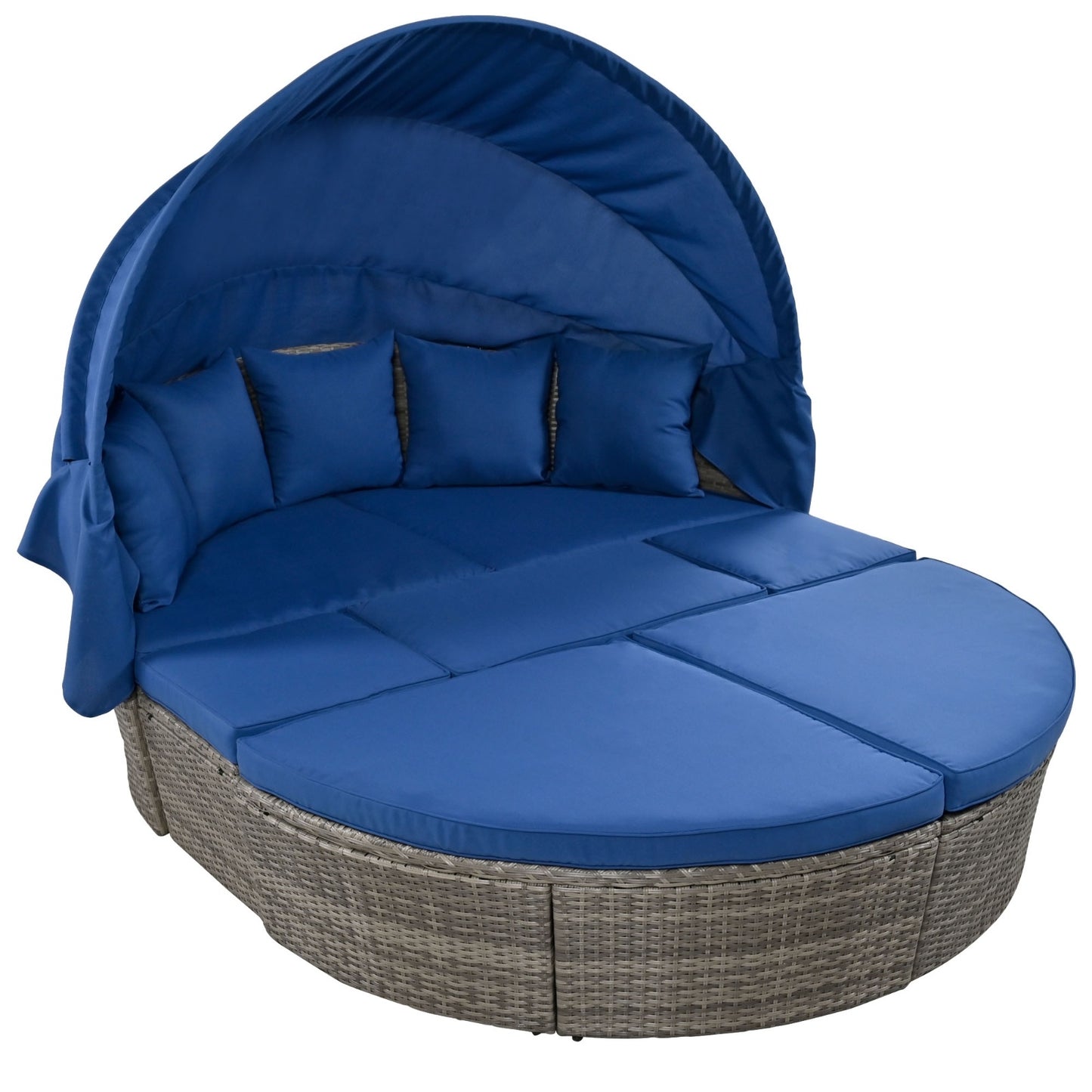 GO Outdoor Rattan Daybed Sunbed With Retractable Canopy Wicker Furniture, Round Outdoor Sectional So