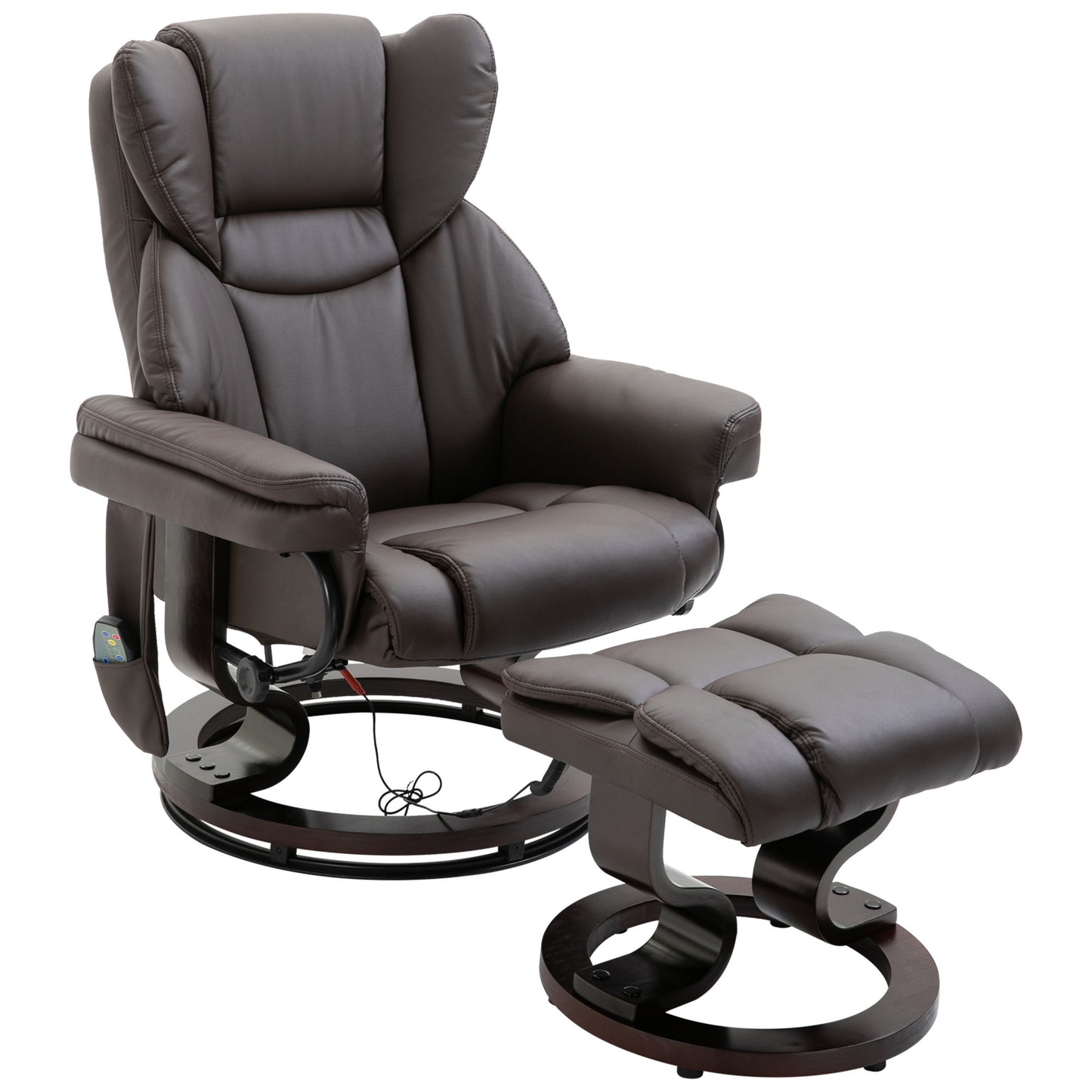Massage Recliner Chair Brown With Ottoman 10-Point Vibrating Swivel For Bedroom & Living Room