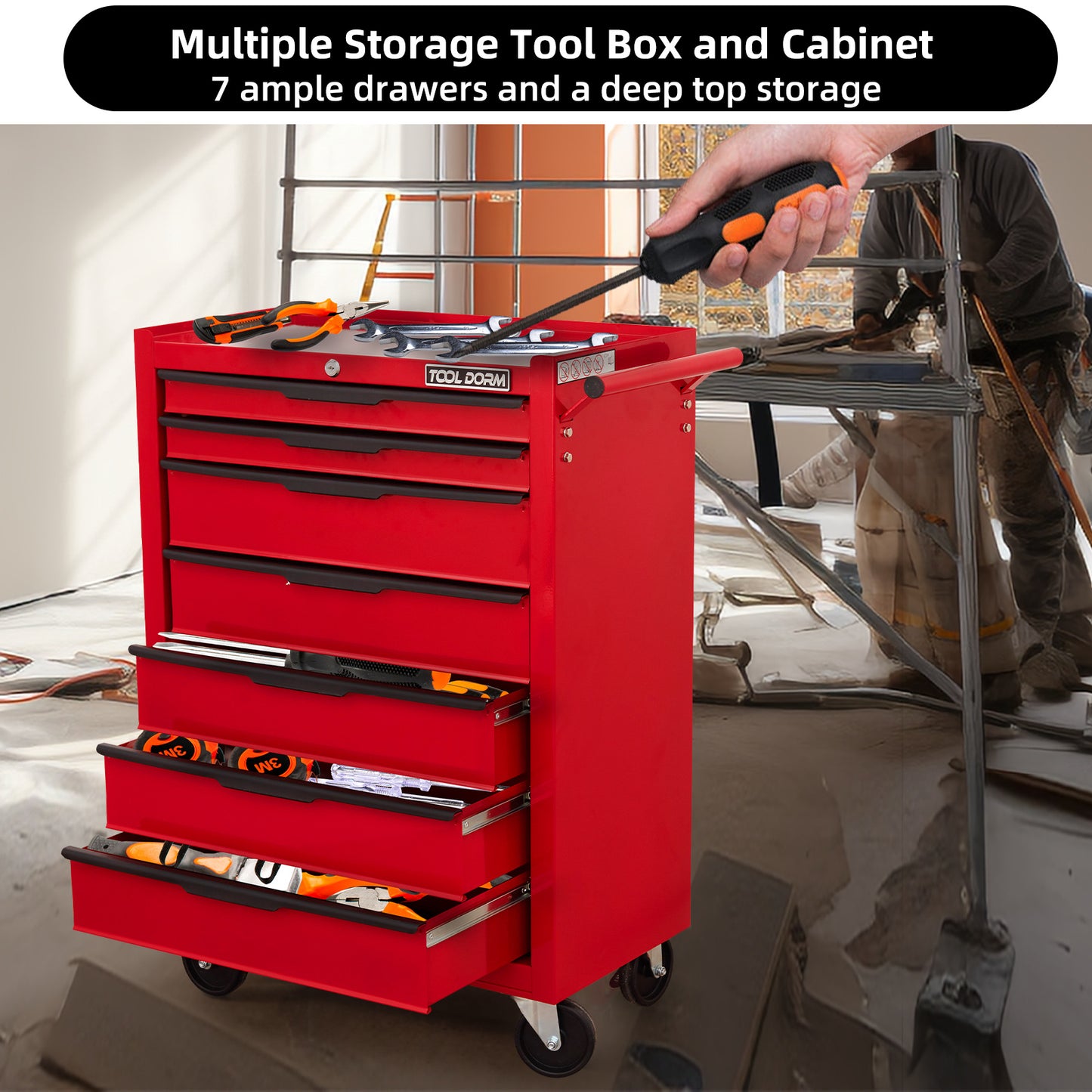 Tool Cabinet Tool Cart 24.2inch With Drawers And Wheels, Metal Rolling Tool Box Locked Drawers Storage Organizer Cabinet With Several Colour Available For Garage, Warehouse