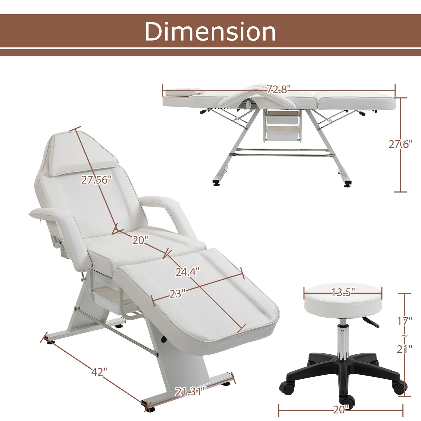 Massage Salon Tattoo Chair With Two Trays Esthetician Bed With Hydraulic Stool,Multi-Purpose 3-Section Facial Bed Table, Adjustable Beauty Barber Spa Beauty Equipment