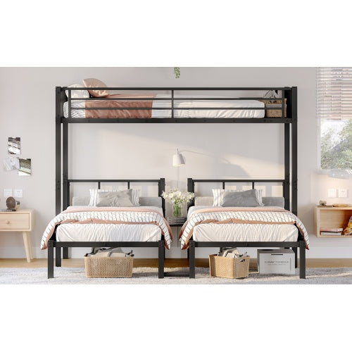 Twin Over Twin & Twin Bunk Beds For 3, Twin XL Over Twin & Twin Bunk Bed Metal Triple Bunk Bed, Black