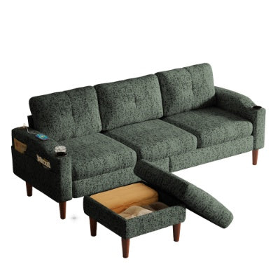 Convertible Combination Sofa Sofa L Shaped Sofa With Footstools With Storage,Orange Sofa For Living Room, Living Room Bedroom Office Small Space 3 Seater Combination Sofa