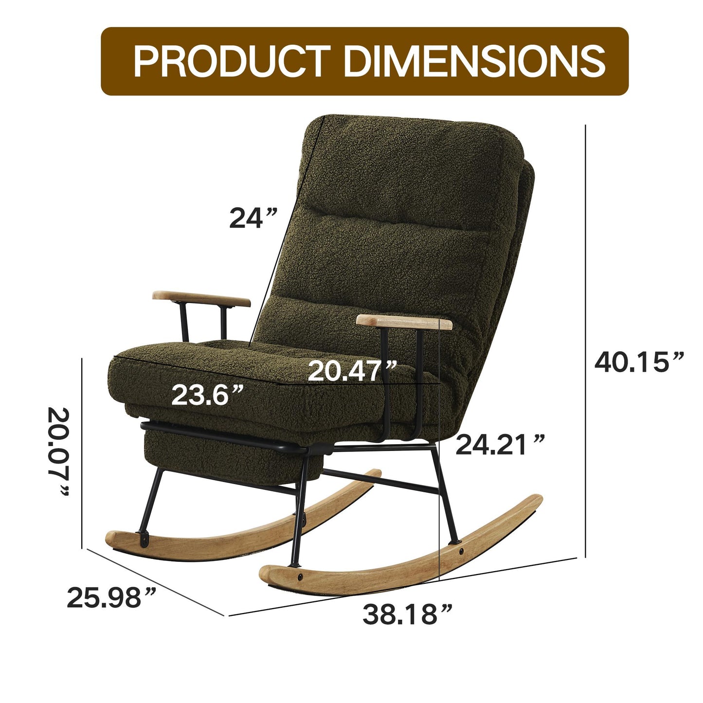 Modern Teddy Gliding Rocking Chair with High Back, Retractable Footrest, and Adjustable Back Angle for Nursery, Living Room, and Bedroom