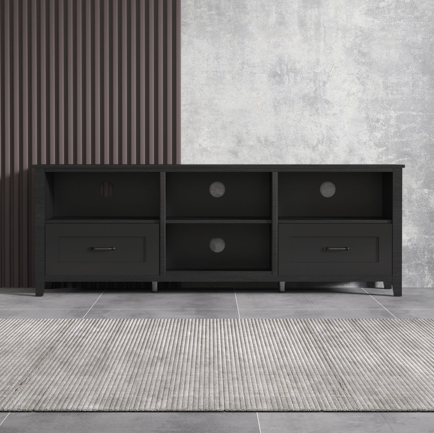 70.08Inch Length Furniture Black TV Stand for Living Room and Bedroom with 2 Drawers and 4 High Capacity Storage Compartment