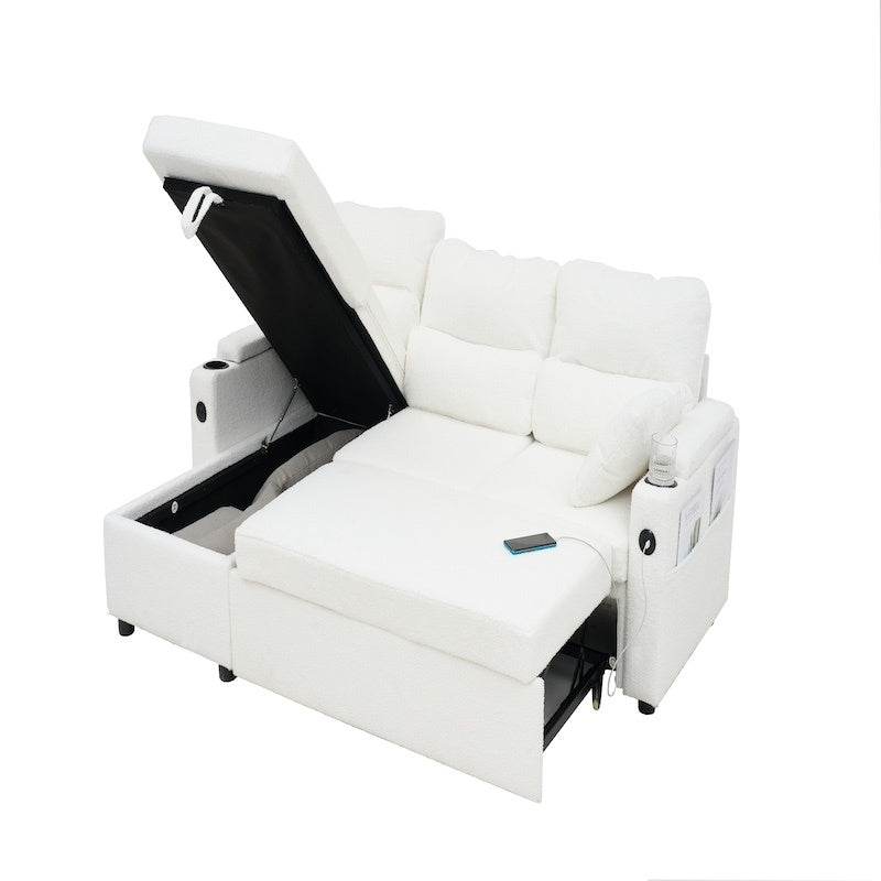 Convertible Sleeper Sofa 2 In 1, L-Shaped Couches For Living Room, Pull Out Sectional Futon Sofa Bed With Storage Space, USB Ports And Cup Holders For Bedroom